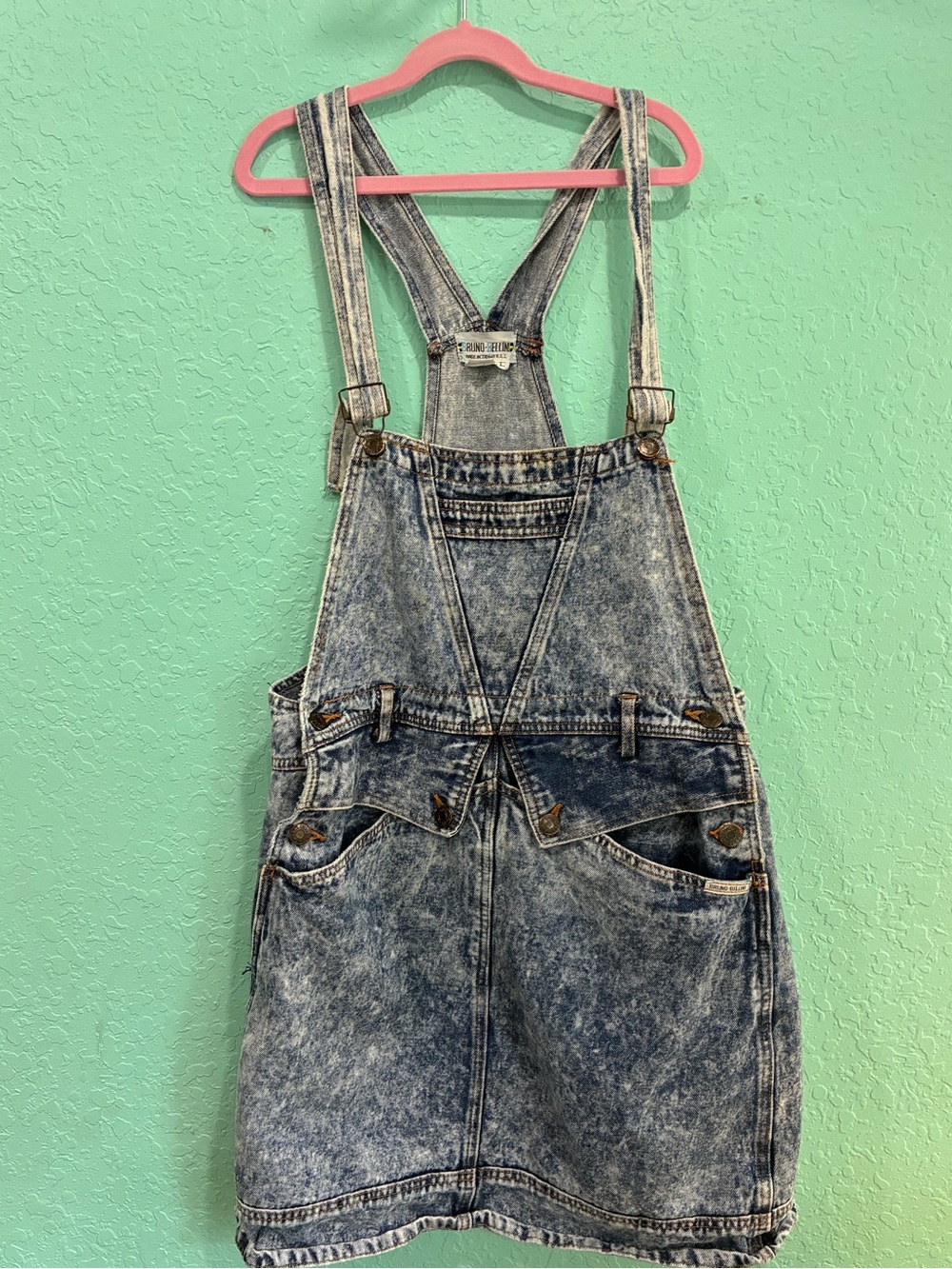 Vintage Bruno Bellini Acid-Wash Overall Dress L distressed Y2K 90s 80s